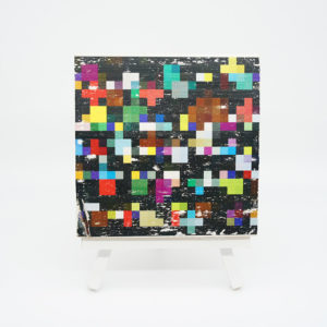 Holzbild Grafikdesign Bunte Pixel schwarz (XL)