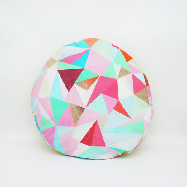 Kissen rund & grafisch rosa/gelb