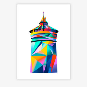Grafikdruck Königstor Turm Nürnberg blau