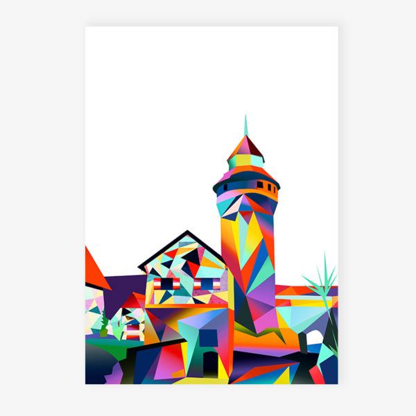 Grafikdruck Sinwellturm groß - blau