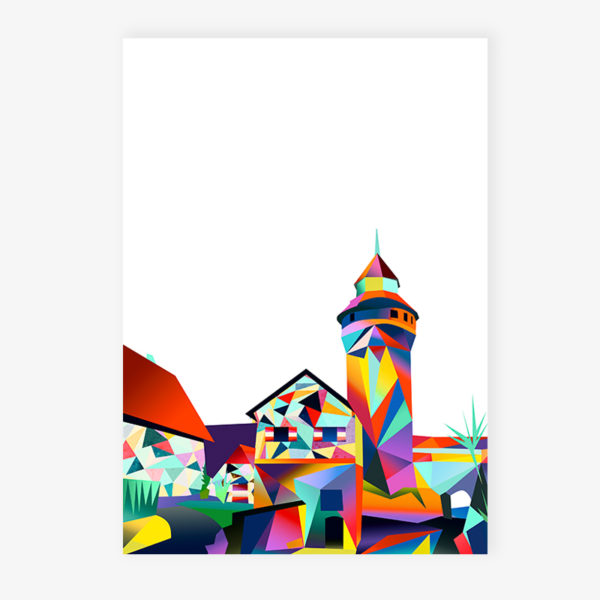Grafikdruck Sinwellturm klein - blau