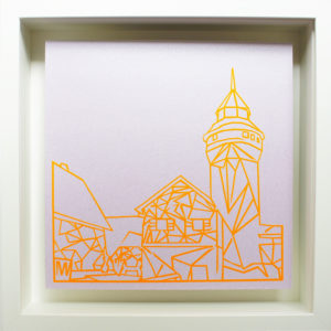 Bild mit Rahmen - Sinwellturm NEON orange auf flieder