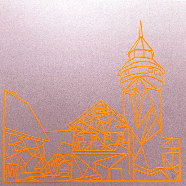 Bild mit Rahmen - Sinwellturm NEON orange auf flieder – Bild 2