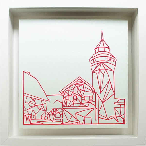 Bild mit Rahmen - Sinwellturm NEON pink auf hellgrün