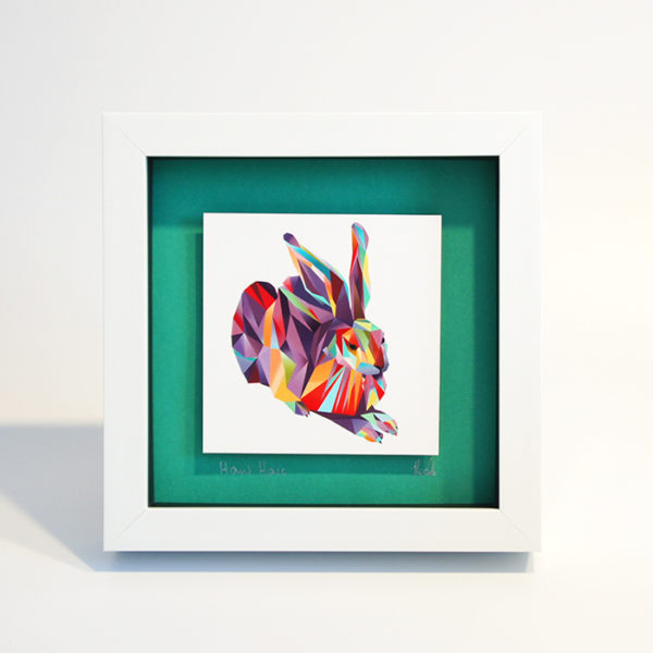 Fine Art Bild mit Rahmen - Hans Hase grau auf grün