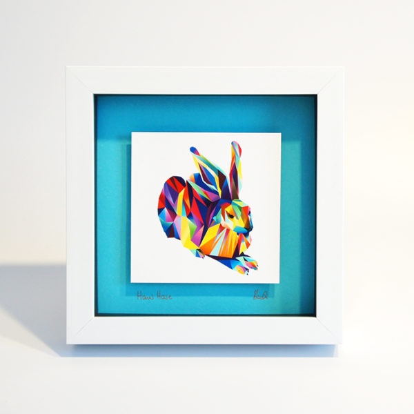 Fine Art Bild mit Rahmen - Hans Hase blau auf türkis