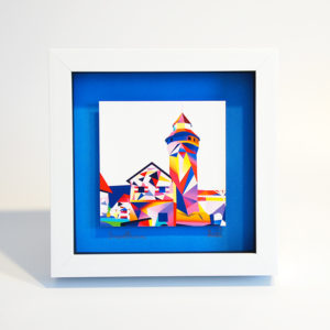 Fine Art Druck mit Rahmen - Sinwellturm Kaiserburg lila auf blau