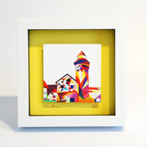 Fine Art Druck mit Rahmen - Sinwellturm Kaiserburg bunt auf gelb