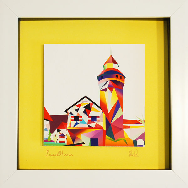 Fine Art Druck mit Rahmen - Sinwellturm Kaiserburg bunt auf gelb – Bild 2