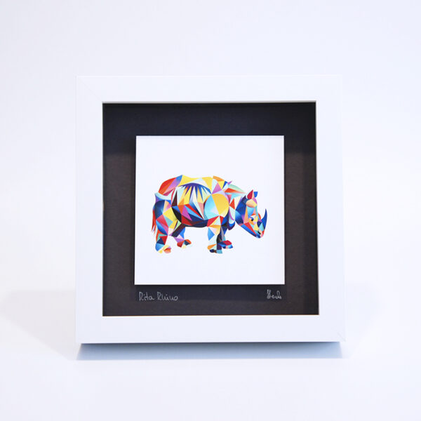 Fine Art Druck mit Rahmen - Rita Rhino blau auf dunkelblau