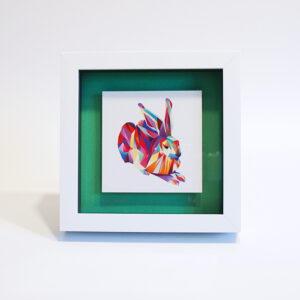 Fine Art Bild mit Rahmen - Hans Hase bunt auf grün