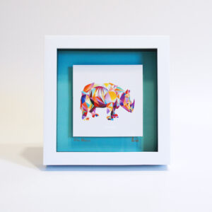 Fine Art Druck mit Rahmen - Rita Rhino pastell auf türkis