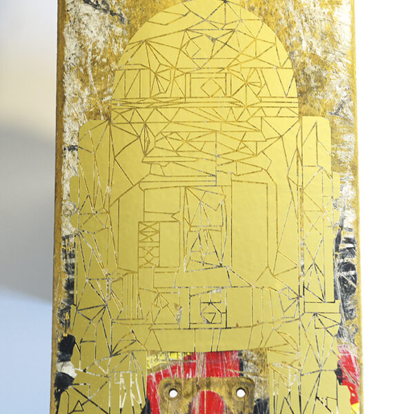 Skateboard Upcycling Wanddekoration - R2D2 golden – Bild 2