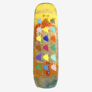 Skateboard Upcycling Wanddekoration - Wilde Hasen auf gelb