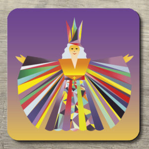 Untersetzer POP ART Christkind Rauschgoldengel auf lila/gelb