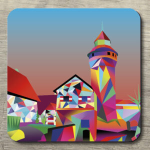 Untersetzer POP ART Sinwellturm auf blaurot
