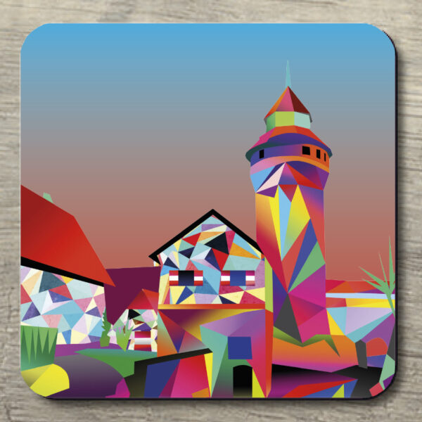 Untersetzer POP ART Sinwellturm auf blaurot