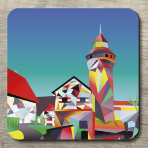 Untersetzer POP ART Sinwellturm auf blaugrün