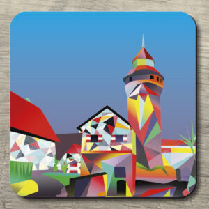 Untersetzer POP ART Sinwellturm grau auf blau