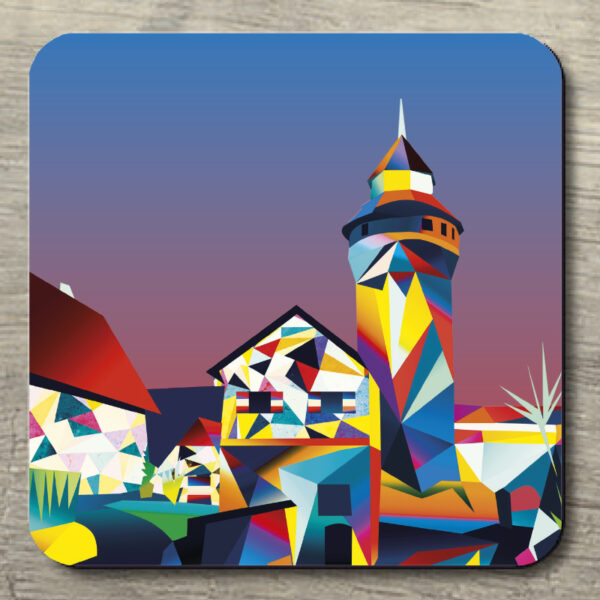 Untersetzer POP ART Sinwellturm auf blaurot